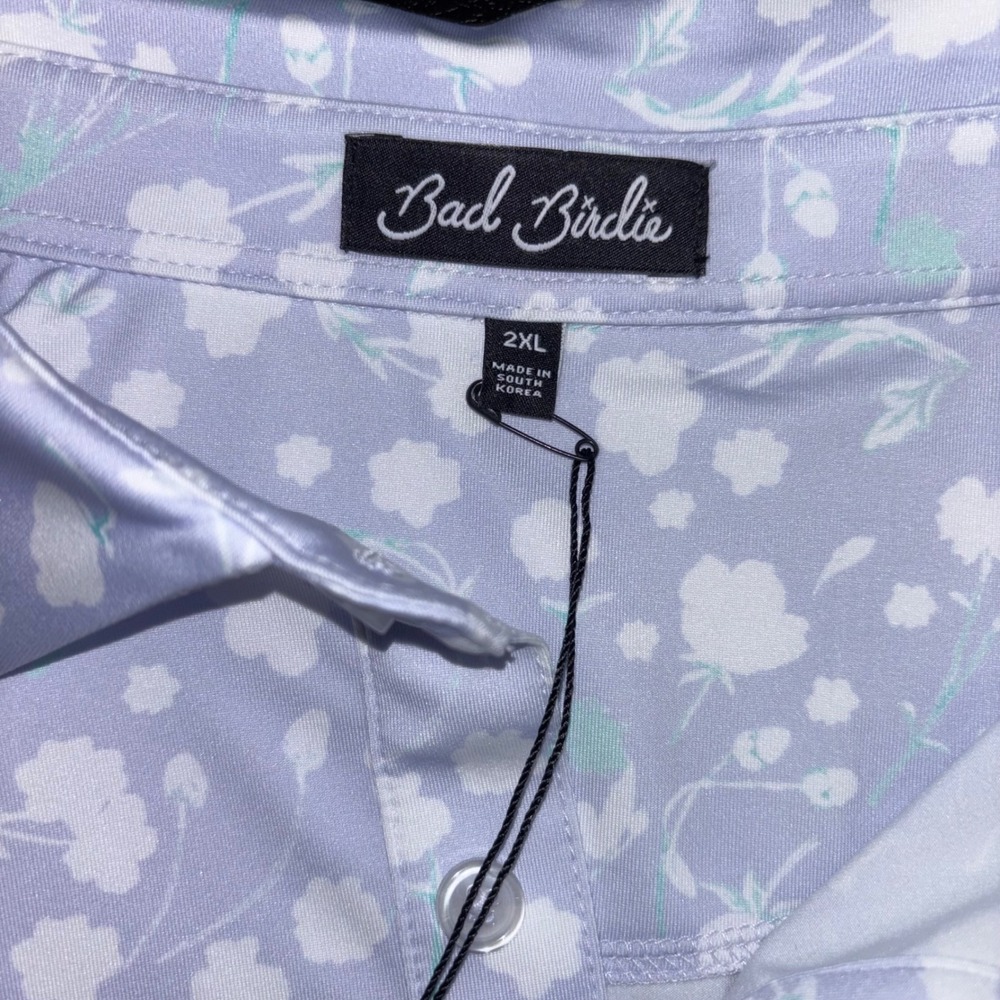 Bad Birdie Mens 2XL Floral Golf Polo Shirt Purple White SS25FI-BBP001-165 NEW - Picture 2 of 10